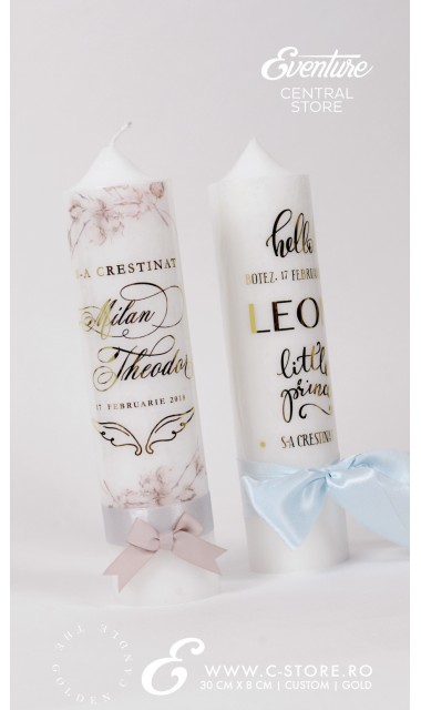 Lumanare de botez personalizata, print folio gold, 30x8cm, Hello baby boy  4